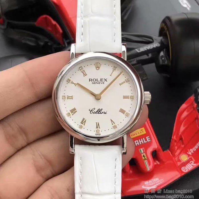ROLEX勞力士 切利尼女款 全自動機械 藍寶仿刮鏡面 小牛皮錶帶 深度防水 女士腕表  wssb4214